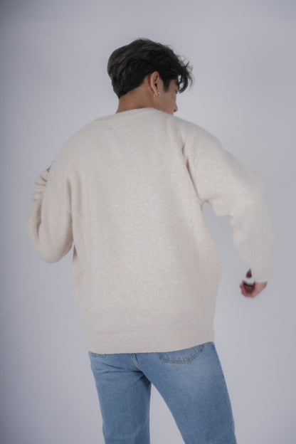 燕麥米色針織上衣Oatmeal Knit Top-韓國男裝