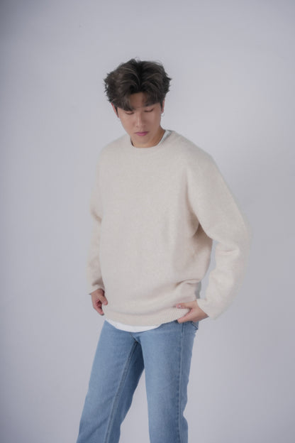 燕麥米色針織上衣Oatmeal Knit Top-韓國男裝