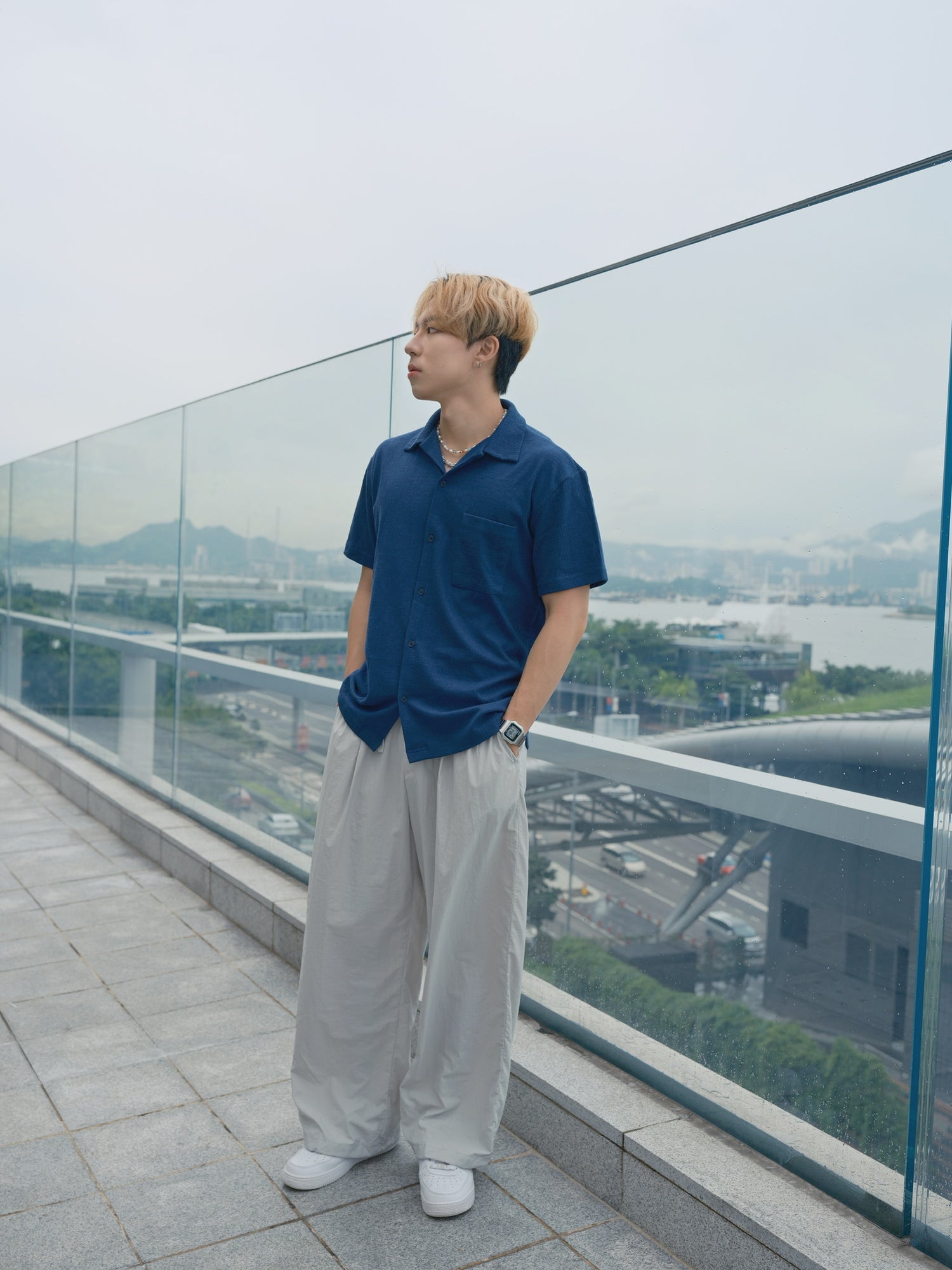 藍色短袖襯衫Blue Short Sleeves Shirt－韓國男裝