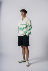 間條拉鍊領口毛衣－韓國男裝