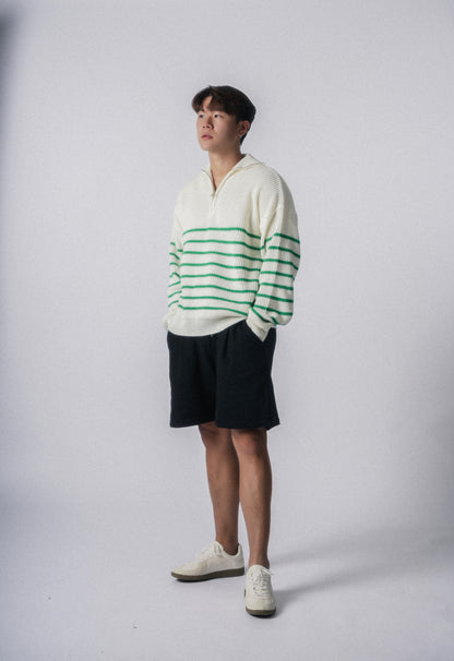 間條拉鍊領口毛衣－韓國男裝