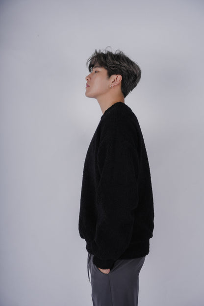 黑色毛毛上衣Fluffy Black Top-韓國男裝