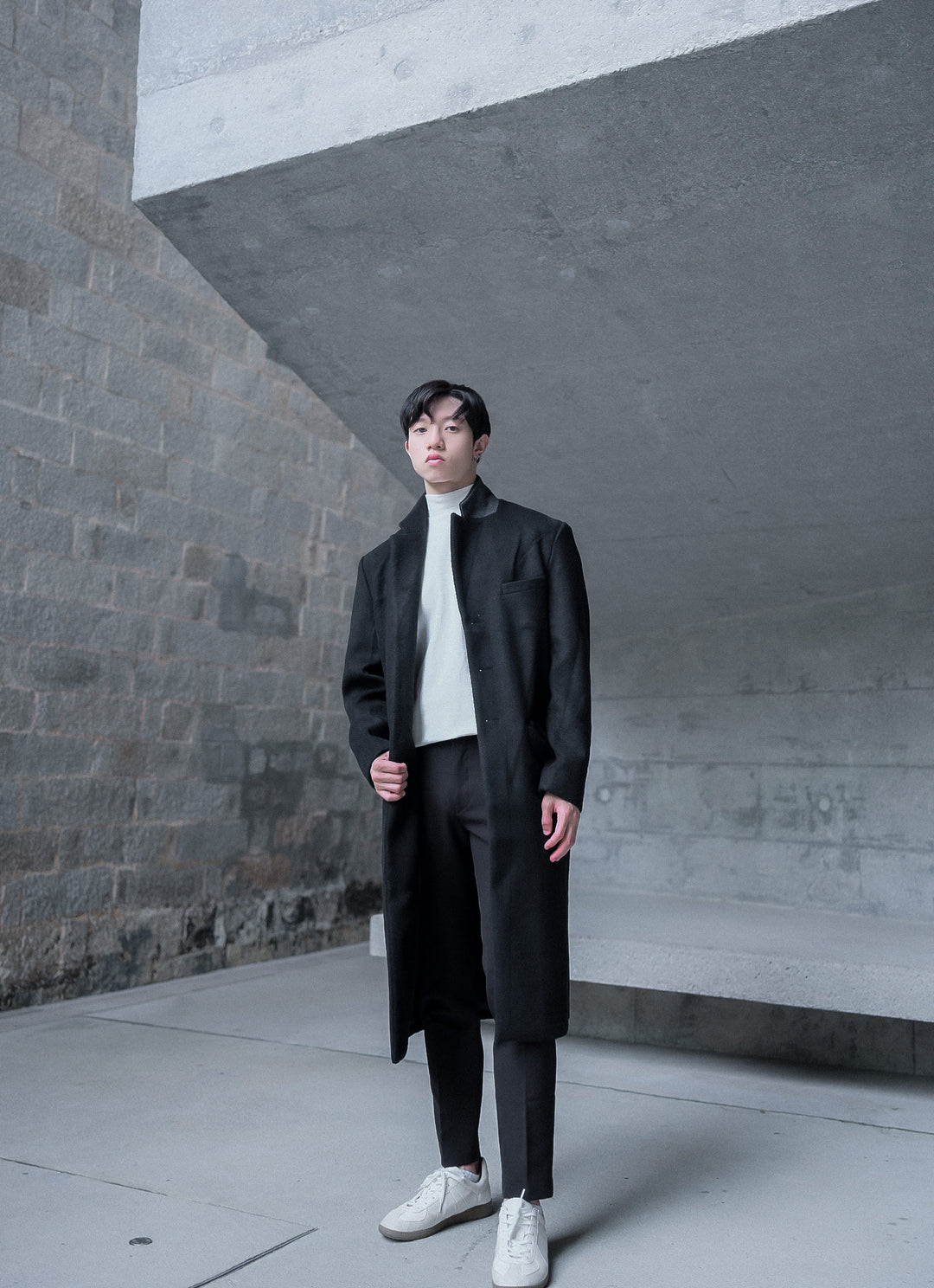 黑色羊毛大褸Black Wool Coat－韓國男裝