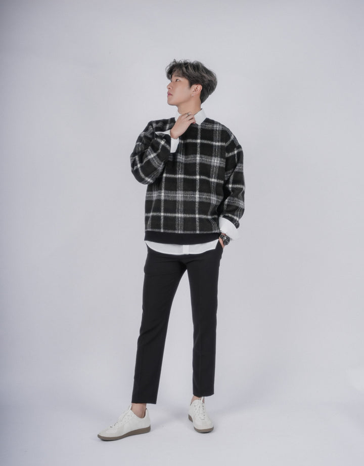 黑絨格仔上衣Checked Top In Black－韓國男裝