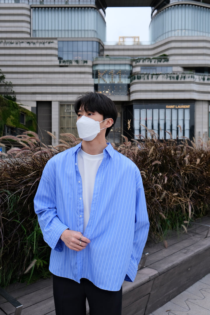 韓國男裝-Classic Blue Stripe Shirt