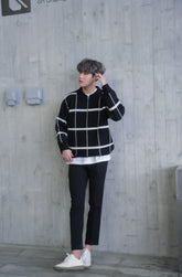 黑色格紋拉鍊上衣Check Zip Jumper in Black－韓國男裝