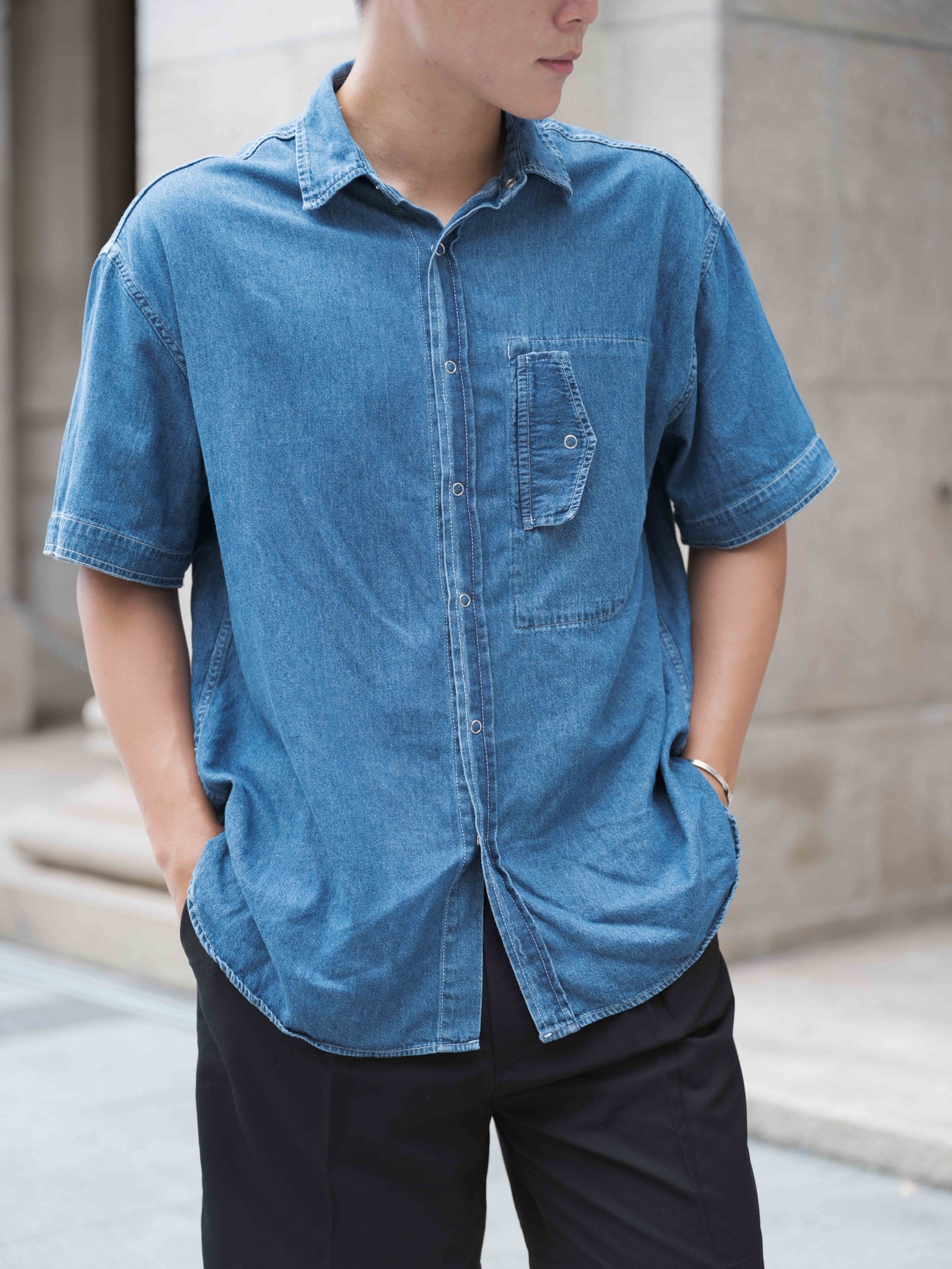 韓國男裝-牛仔布襯衫Denim Top