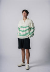 間條拉鍊領口毛衣－韓國男裝