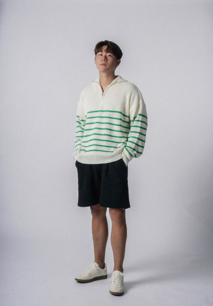 間條拉鍊領口毛衣－韓國男裝