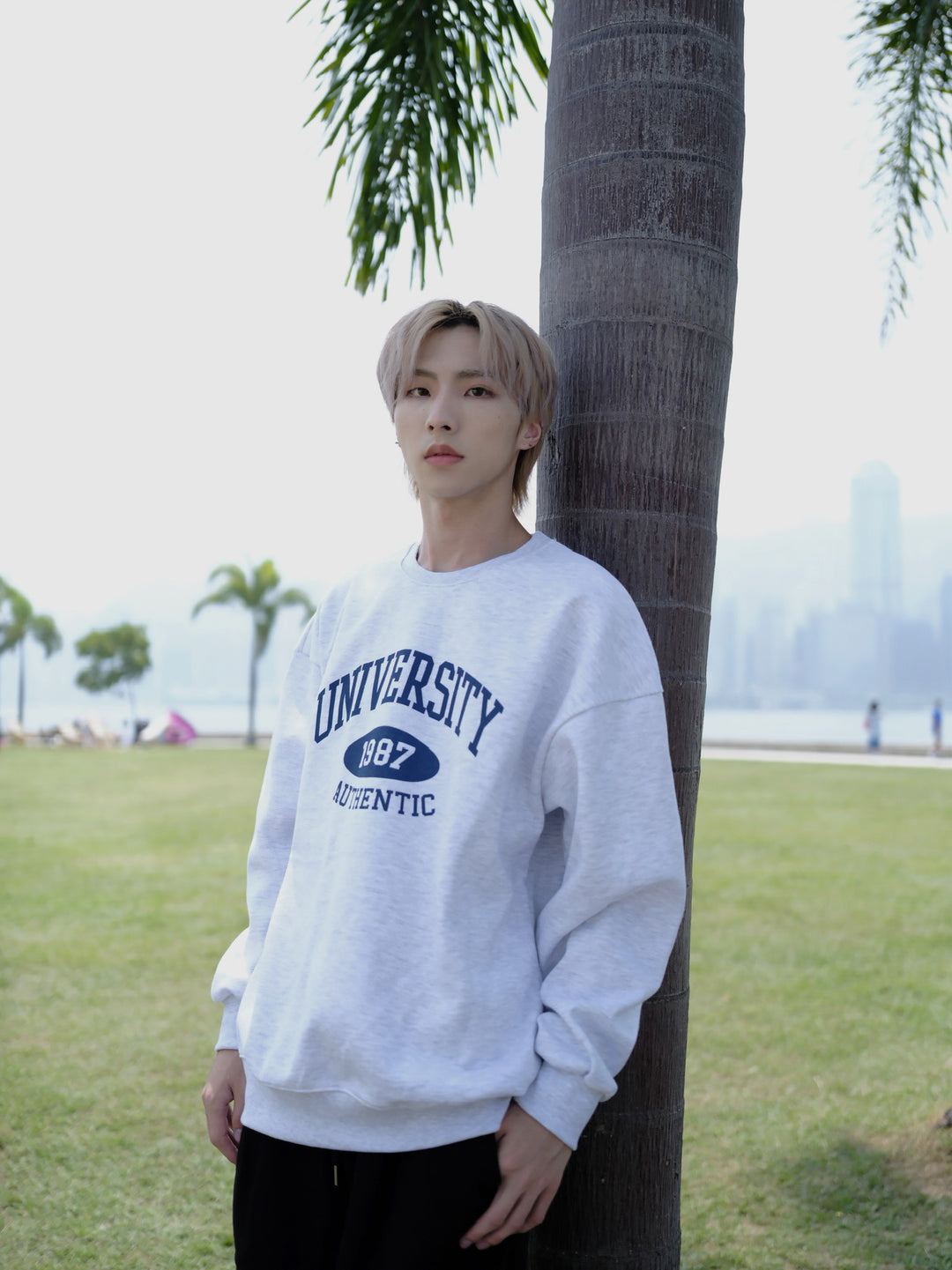 淺灰休閒衛衣Uni Sweatshirt－韓國男裝
