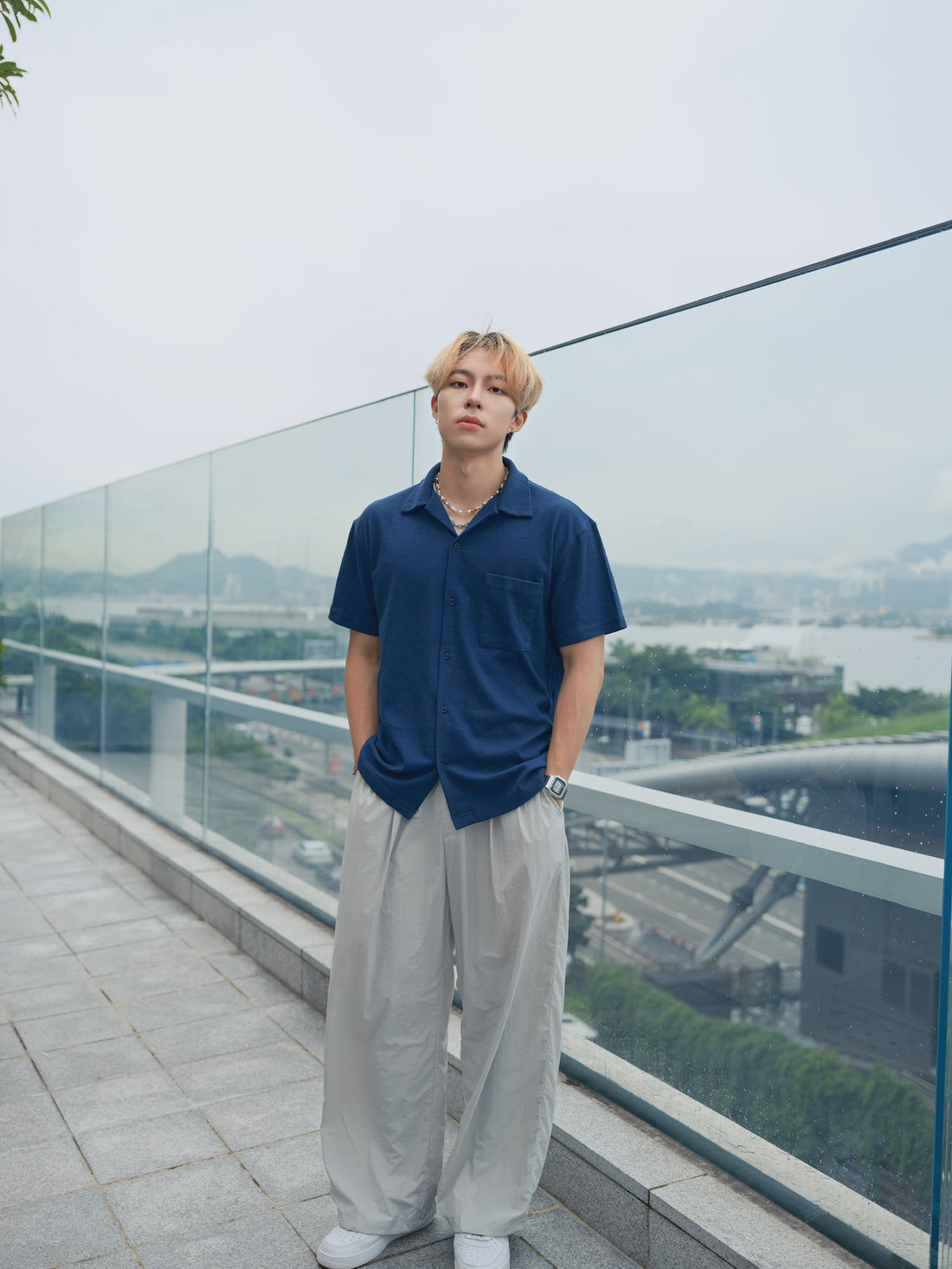 藍色短袖襯衫Blue Short Sleeves Shirt－韓國男裝