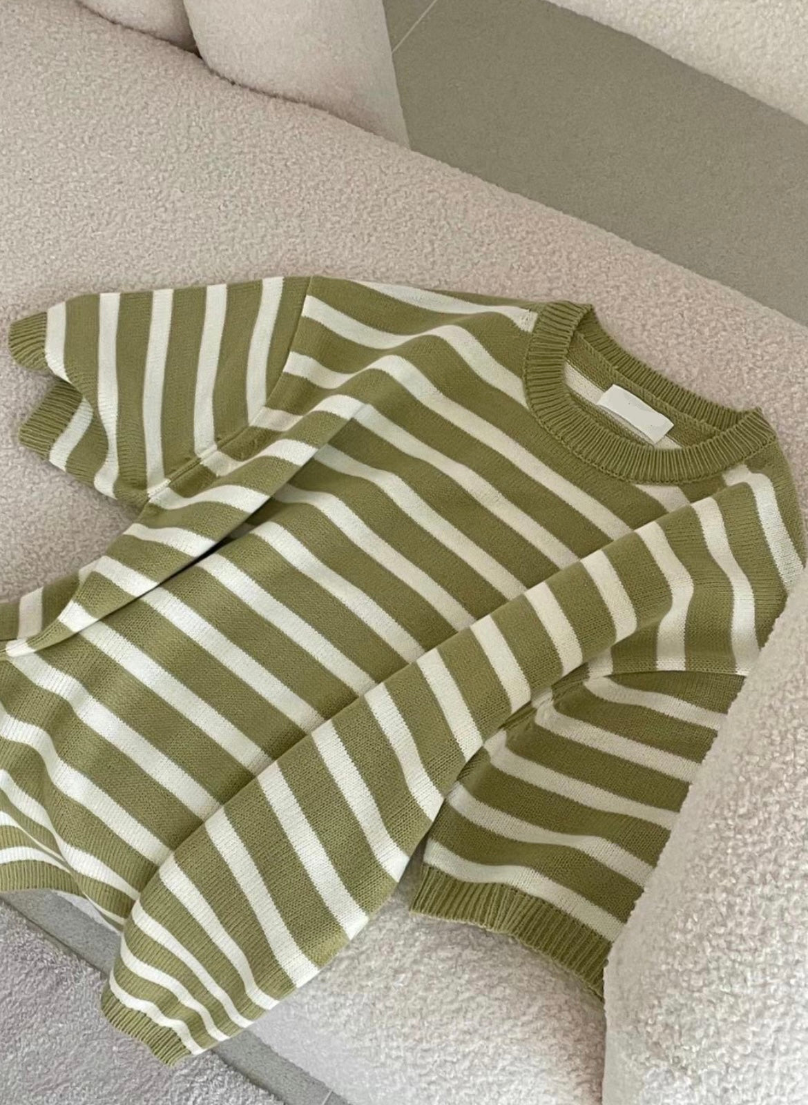 針織間條短袖上衣Stripe Knit Top - 韓國男裝