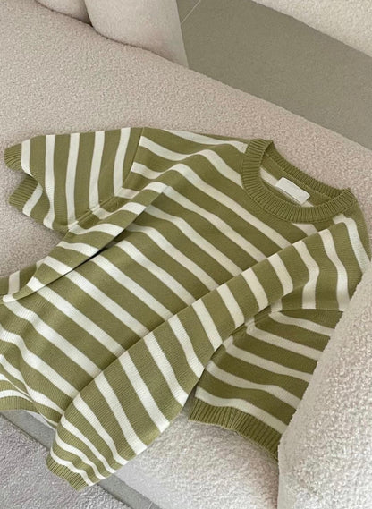 針織間條短袖上衣Stripe Knit Top - 韓國男裝