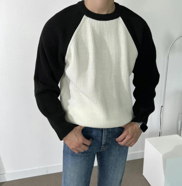 混色針織上衣Raglan Knitted Jumper-韓國男裝