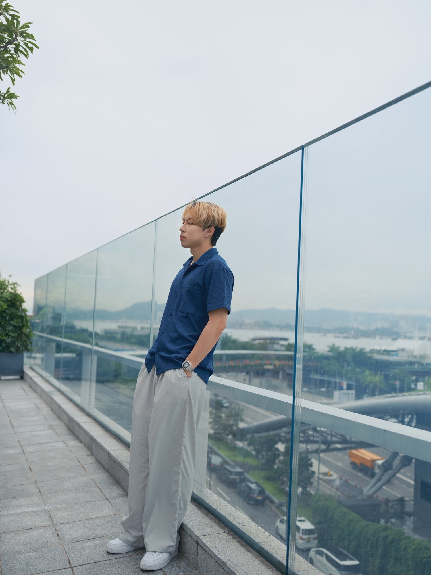 藍色短袖襯衫Blue Short Sleeves Shirt－韓國男裝