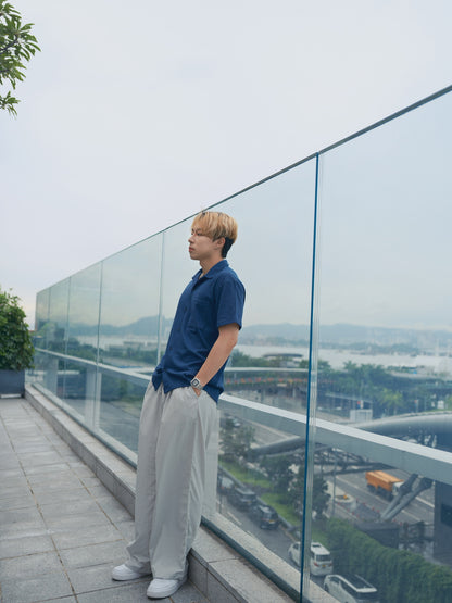 藍色短袖襯衫Blue Short Sleeves Shirt－韓國男裝