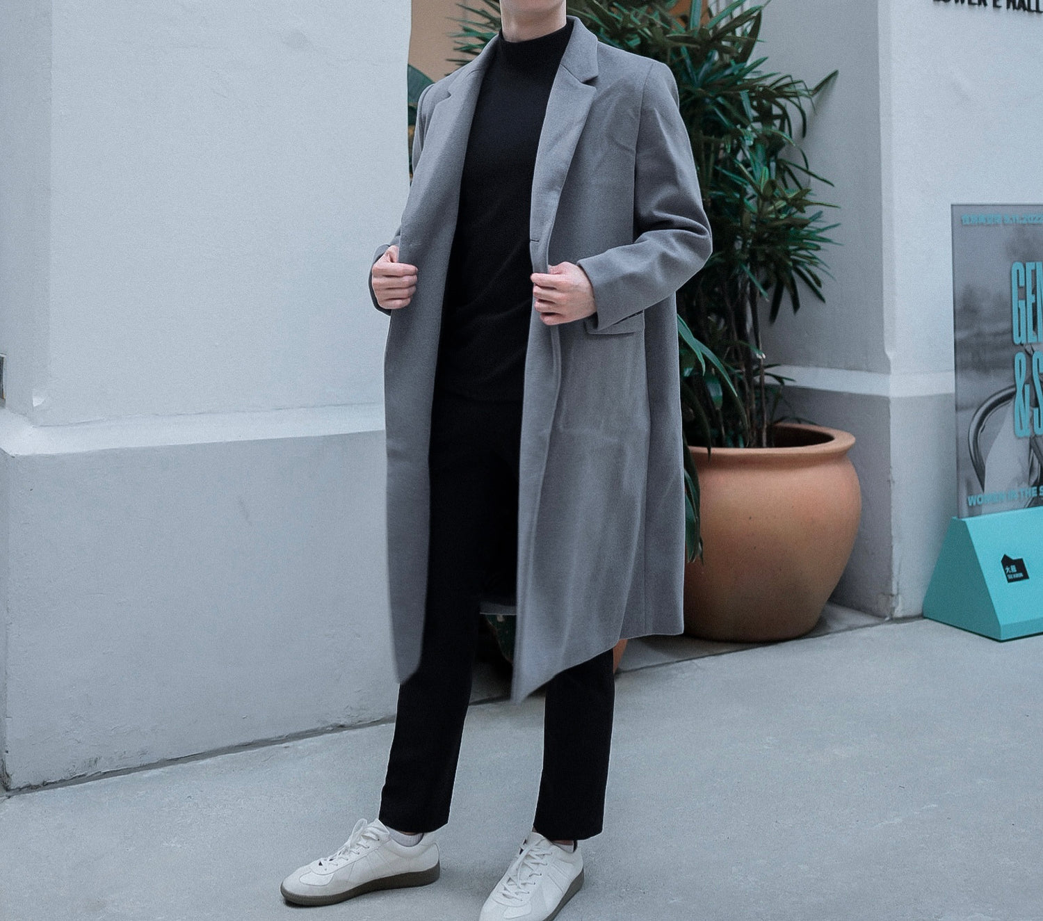 灰色羊毛大褸Grey Wool Coat－韓國男裝