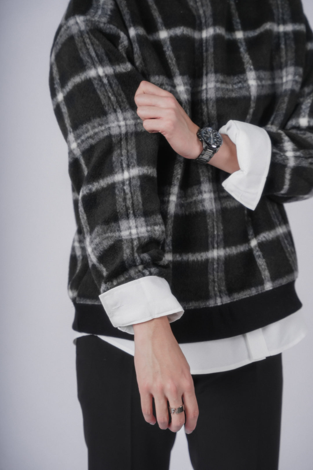 黑絨格仔上衣Checked Top In Black－韓國男裝