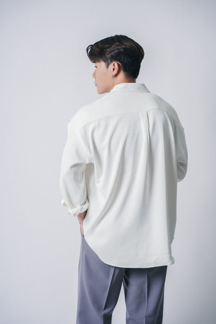 垂墜感滑身白色襯衫Basic White Shirt－韓國男裝