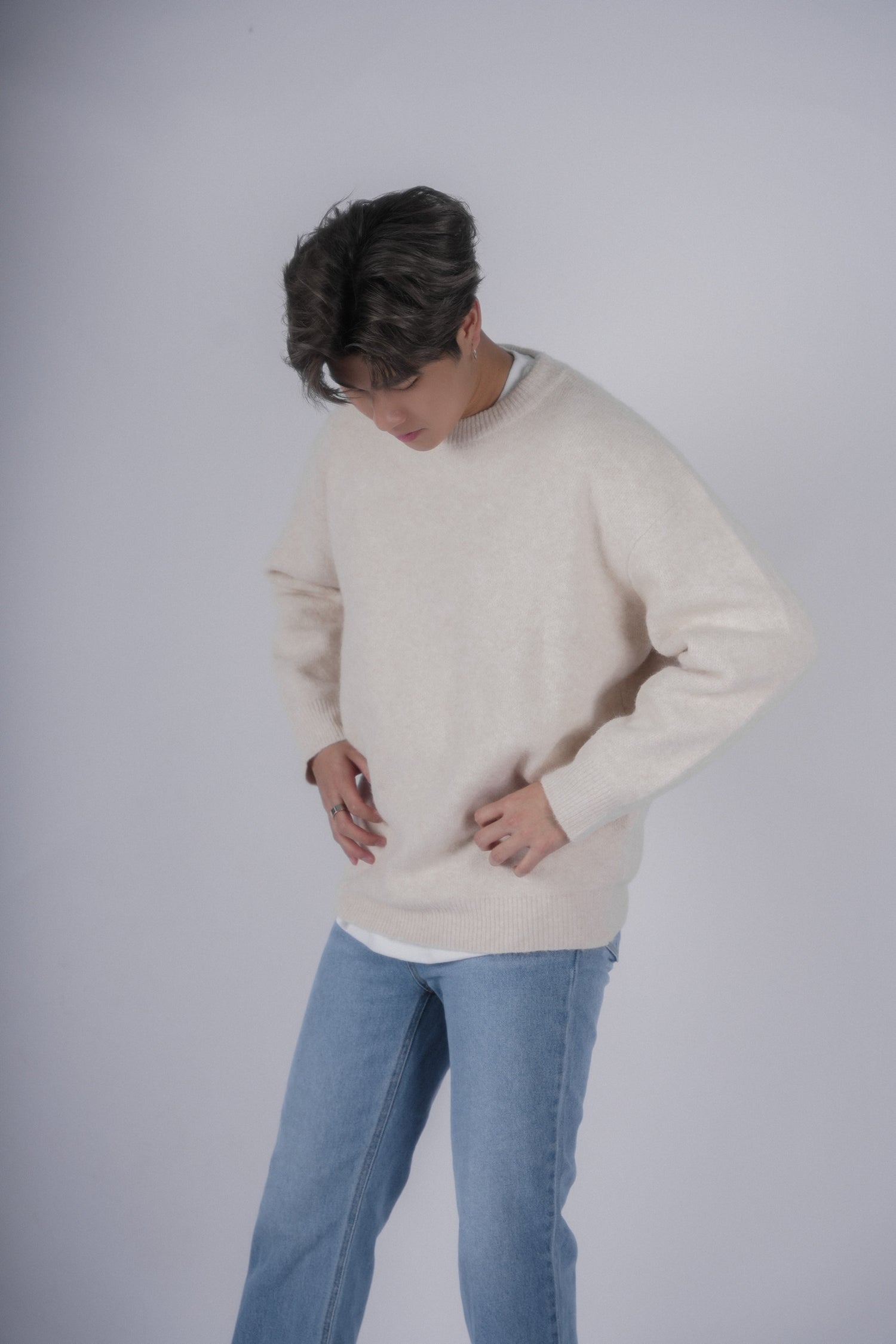 燕麥米色針織上衣Oatmeal Knit Top-韓國男裝