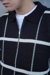 黑色格紋拉鍊上衣Check Zip Jumper in Black－韓國男裝