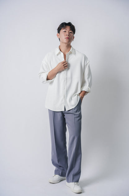 垂墜感滑身白色襯衫Basic White Shirt－韓國男裝