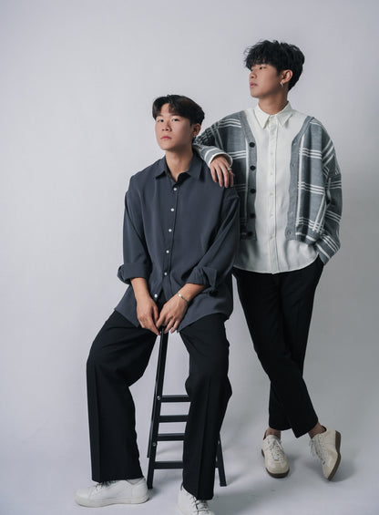 垂墜感滑身碳灰襯衫Basic Charcoal Shirt － 韓國男裝