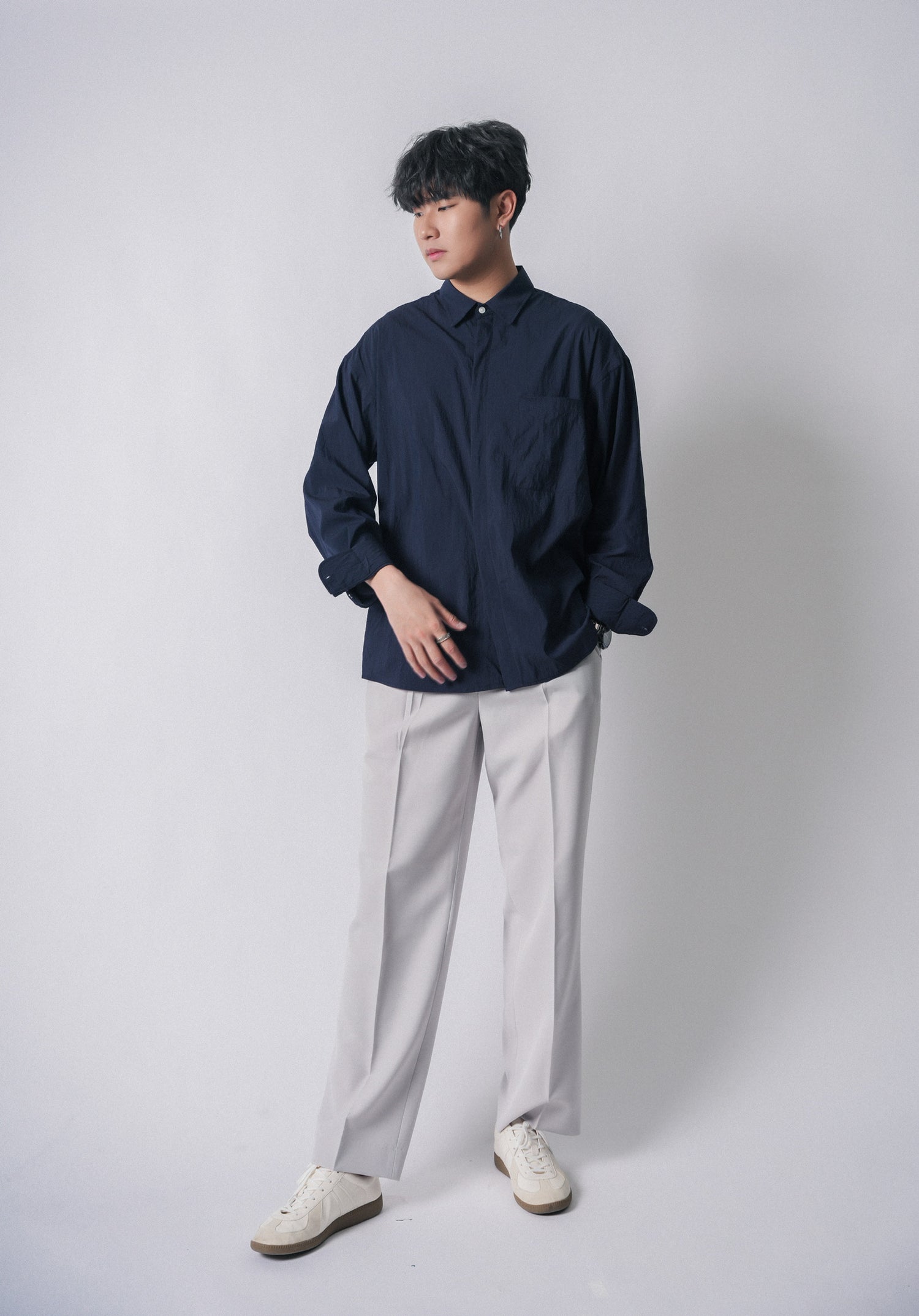 灰色落地西褲Wide Fit Bottom-韓國男裝