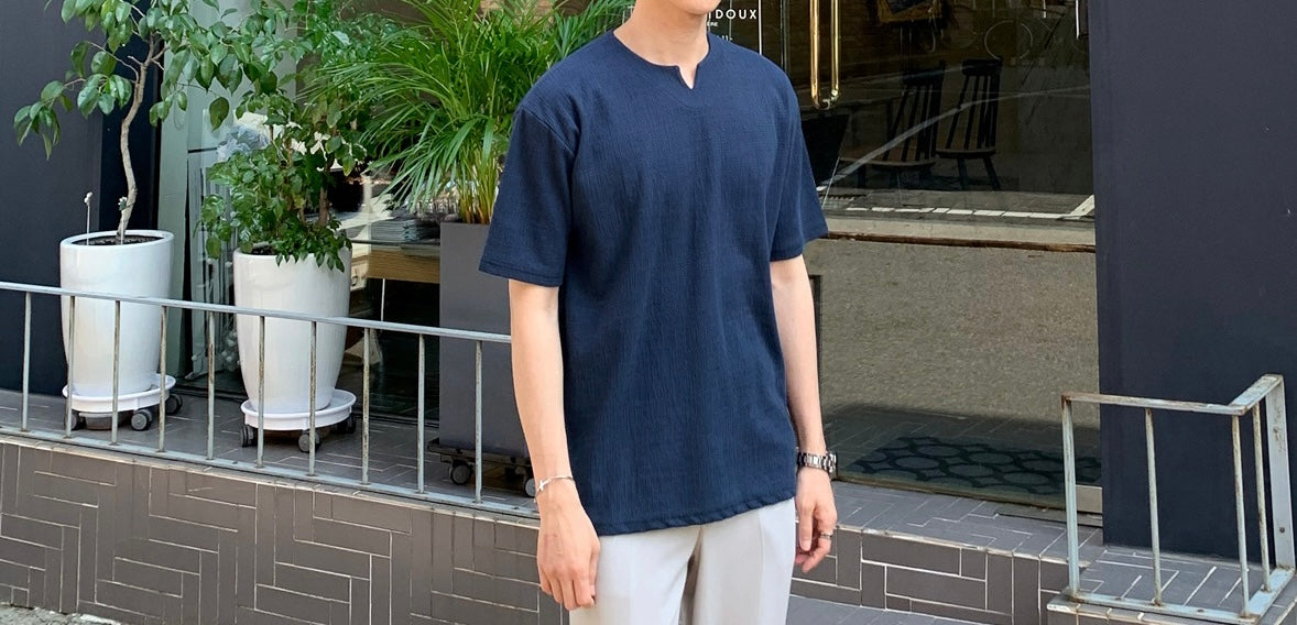 休閑皺質上衣Casual Top－ 韓國男裝