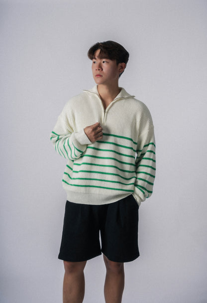 間條拉鍊領口毛衣－韓國男裝