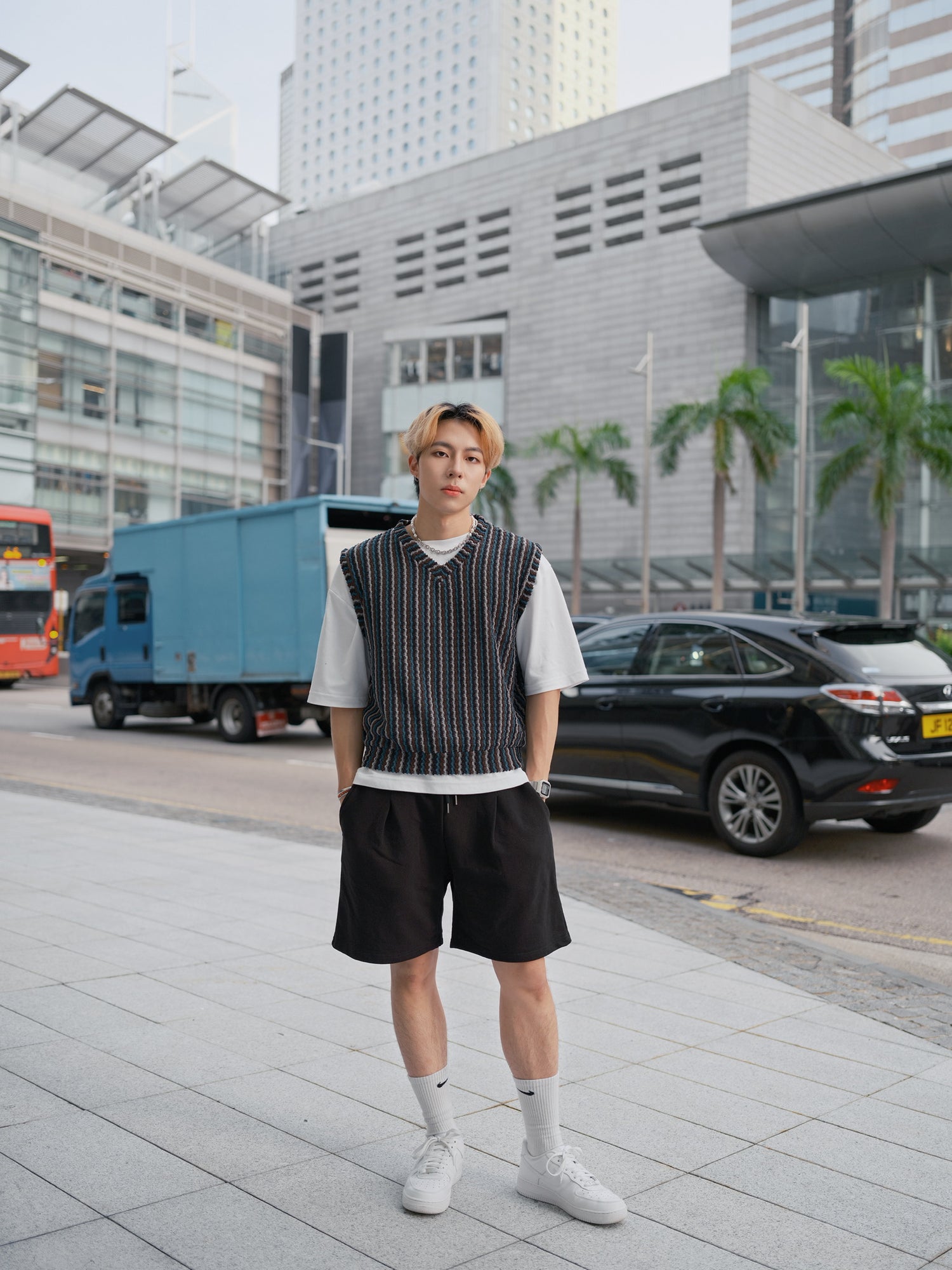 針織間條背心Striped Vest－韓國男裝