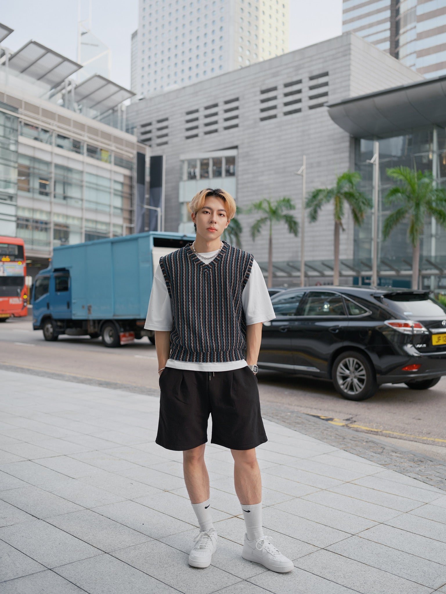 針織間條背心Striped Vest－韓國男裝