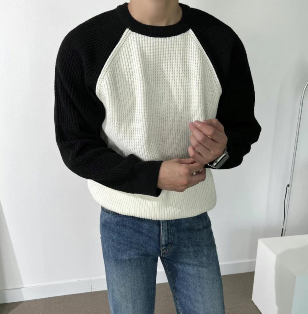 混色針織上衣Raglan Knitted Jumper-韓國男裝