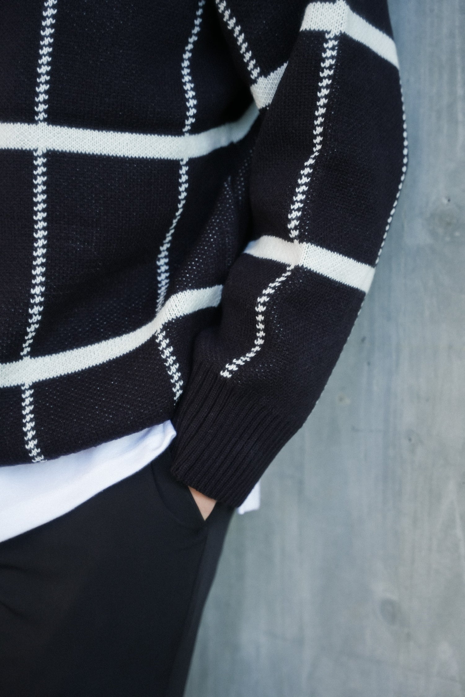 黑色格紋拉鍊上衣Check Zip Jumper in Black－韓國男裝