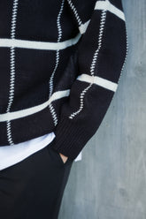 黑色格紋拉鍊上衣Check Zip Jumper in Black－韓國男裝