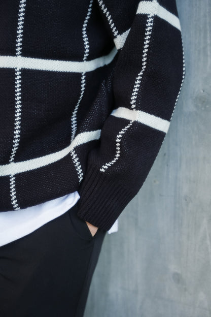 黑色格紋拉鍊上衣Check Zip Jumper in Black－韓國男裝