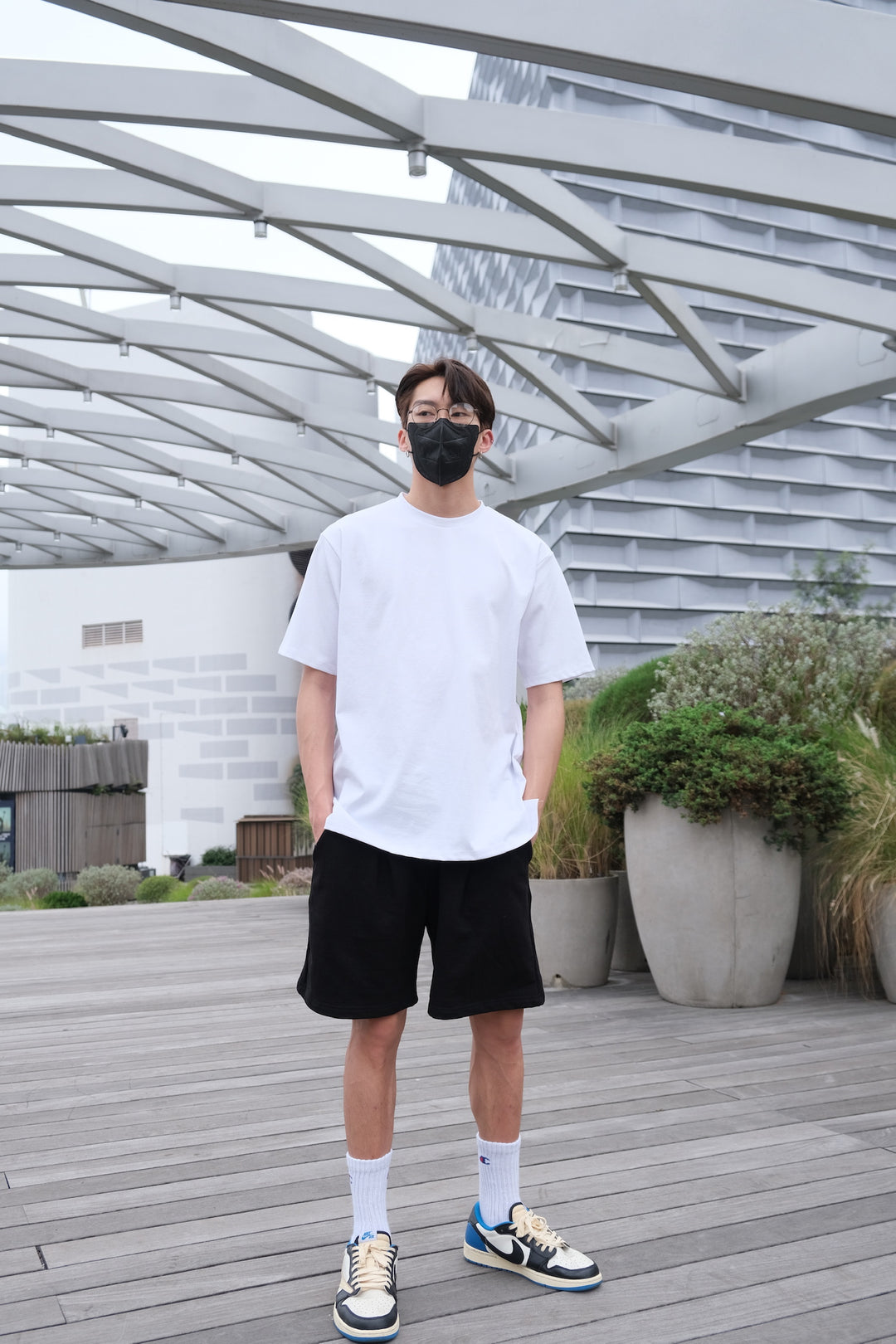 韓國男裝-黑色棉短褲Loose Fit Shorts in Black