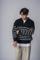 間條拉鍊領口毛衣－韓國男裝