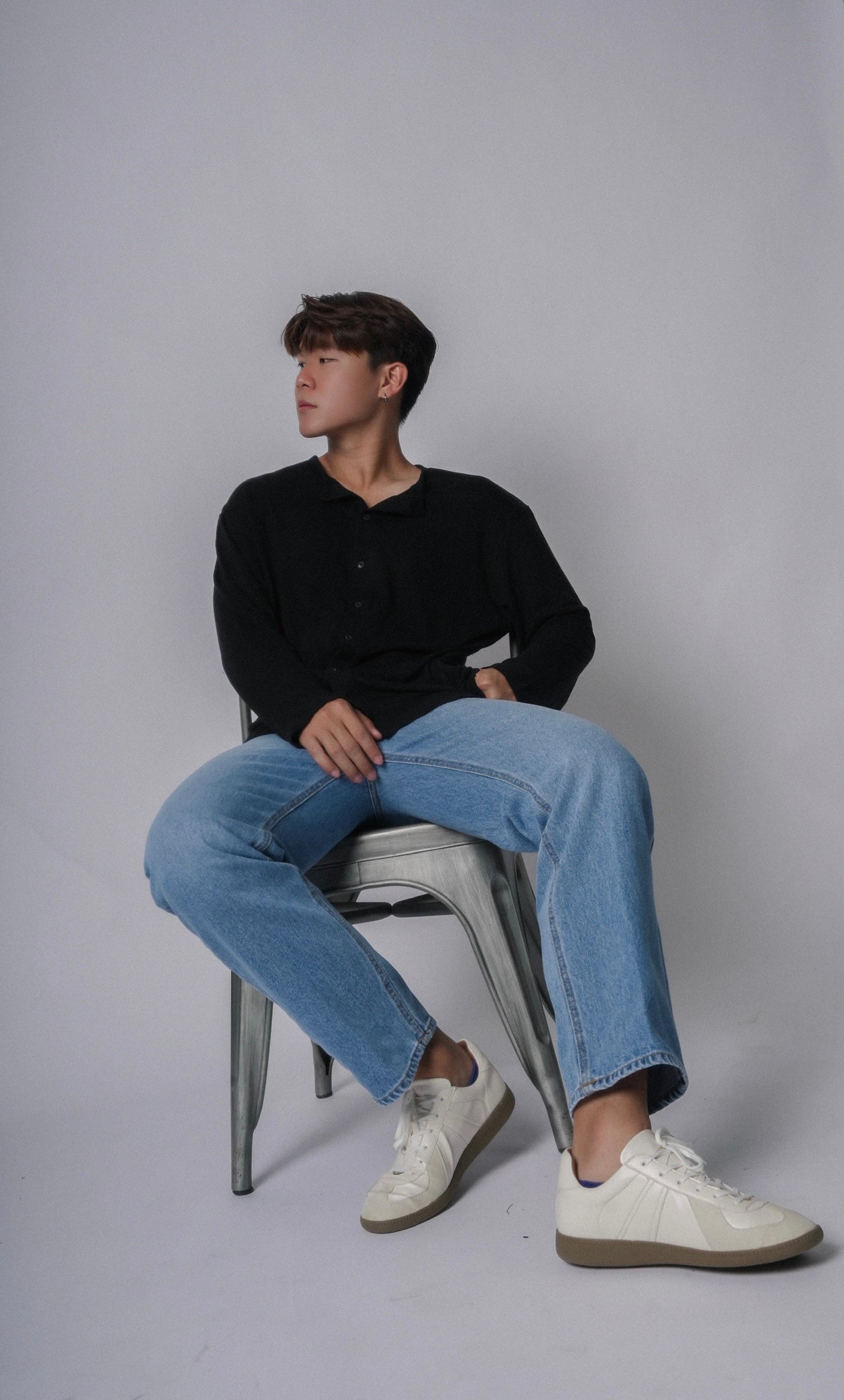 純黑上衣Black Button Top－韓國男裝