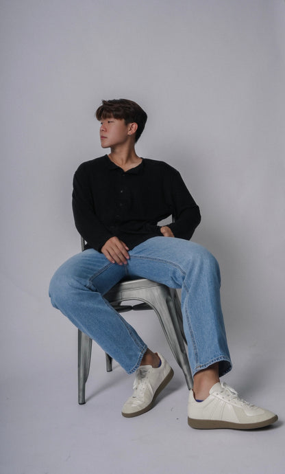 純黑上衣Black Button Top－韓國男裝