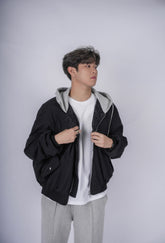 連帽黑色外套Zip Thru Hoodie-韓國男裝