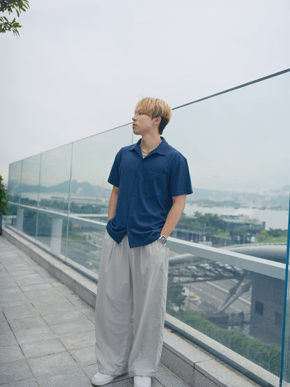 藍色短袖襯衫Blue Short Sleeves Shirt－韓國男裝