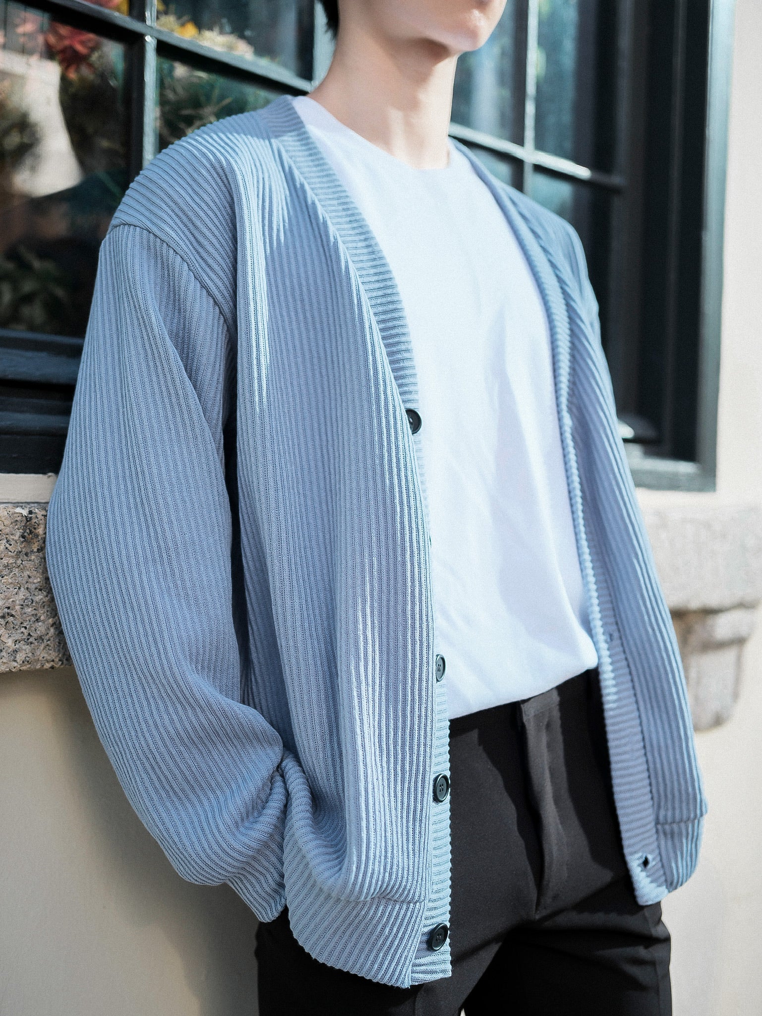 淺藍基本款外套Light Blue Basic Cardigan-韓國男裝