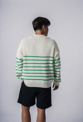 間條拉鍊領口毛衣－韓國男裝