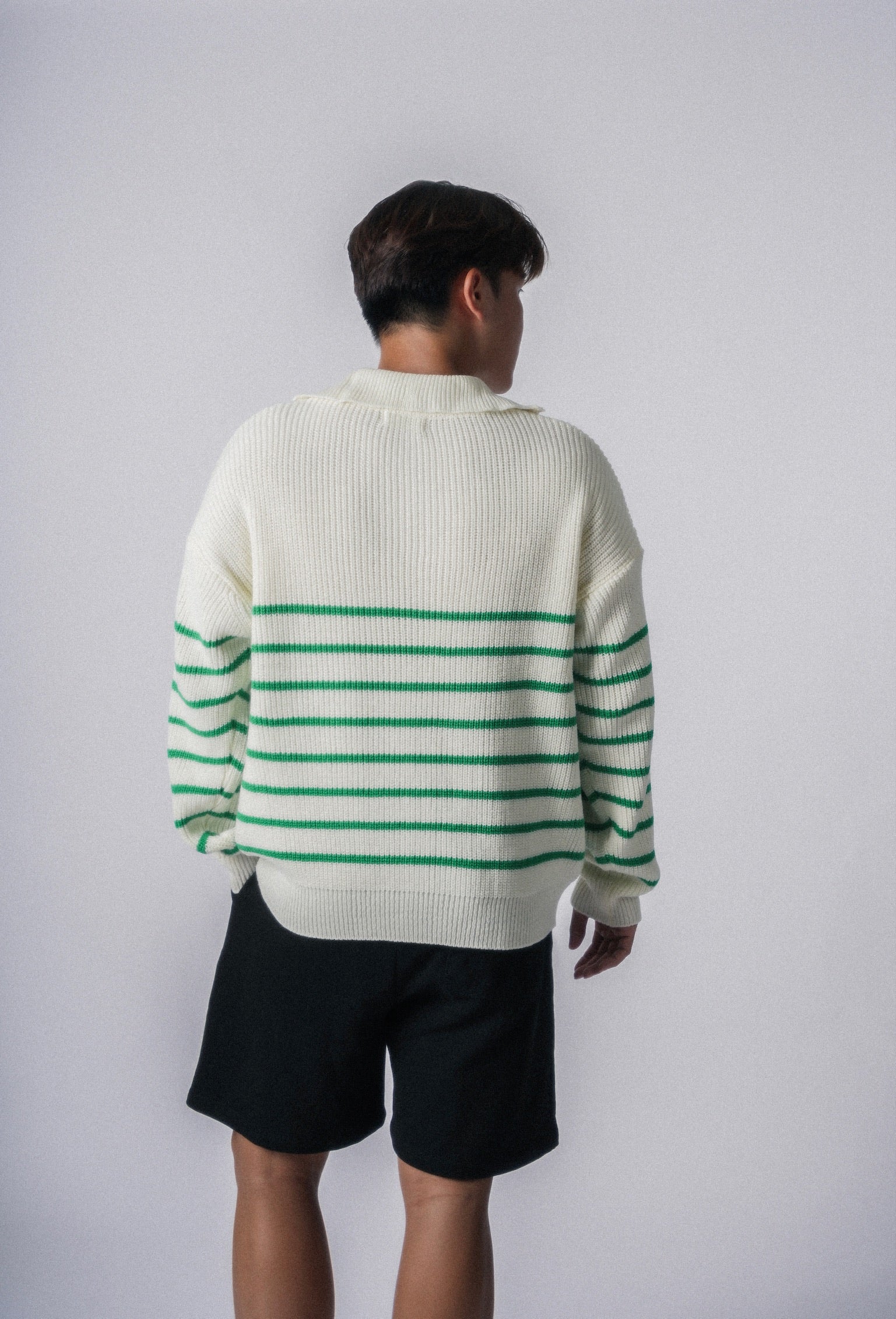 間條拉鍊領口毛衣－韓國男裝