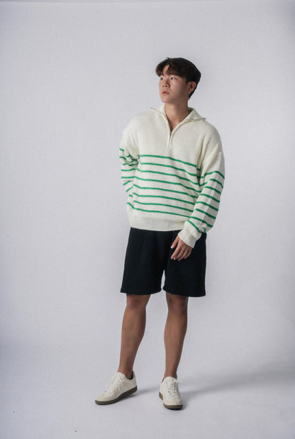 間條拉鍊領口毛衣－韓國男裝