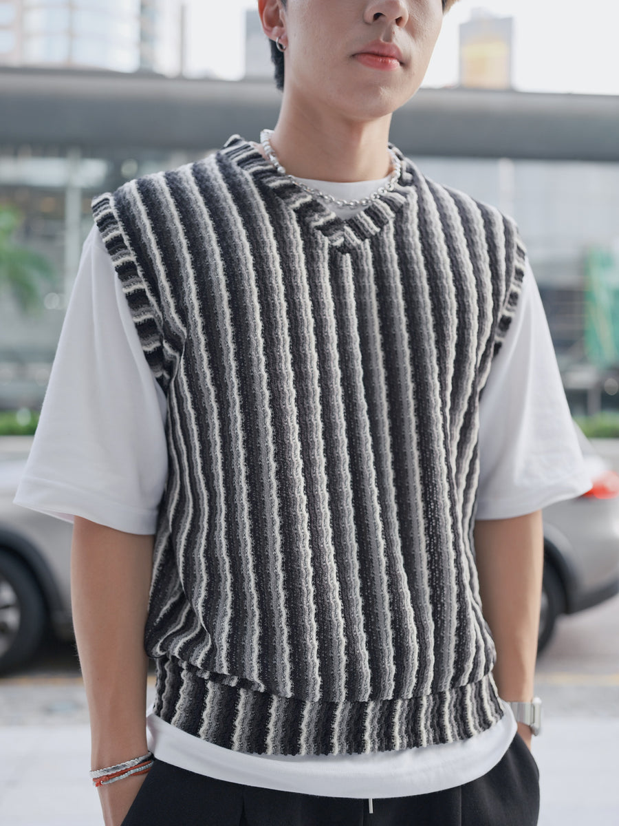 針織間條背心Striped Vest－韓國男裝
