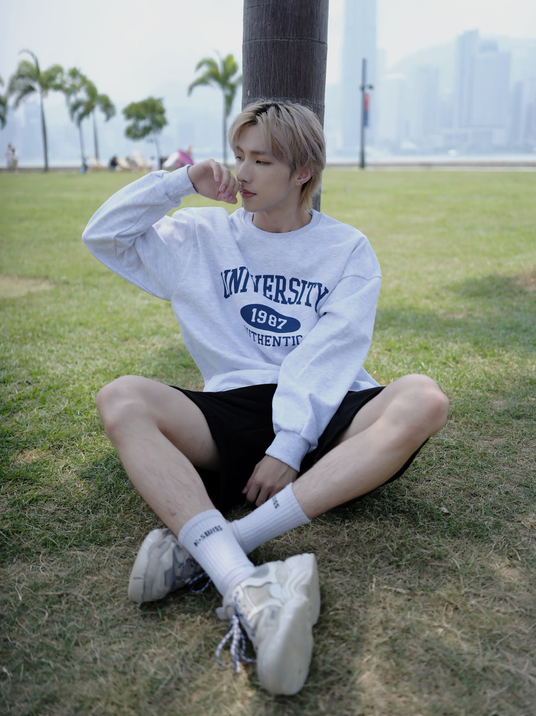 淺灰休閒衛衣Uni Sweatshirt－韓國男裝