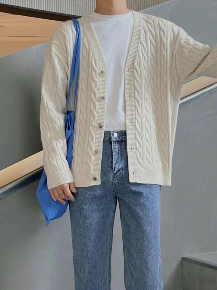 針織麻花外套Cable Knit Cardigan-韓國男裝