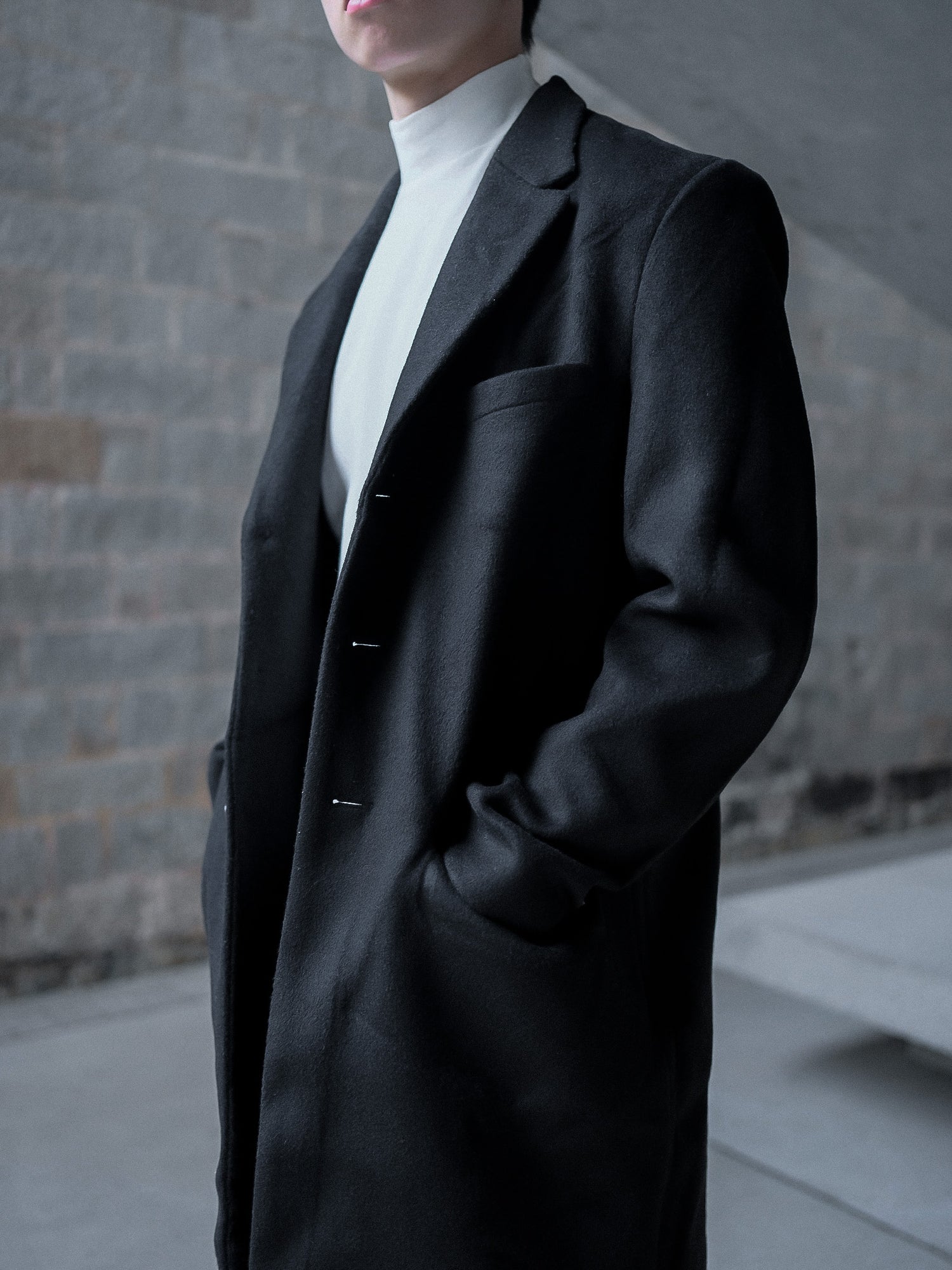 黑色羊毛大褸Black Wool Coat－韓國男裝